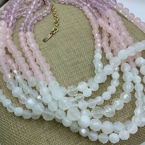 Sugarfix Multi Strands White Pink Blush Beaded Necklace